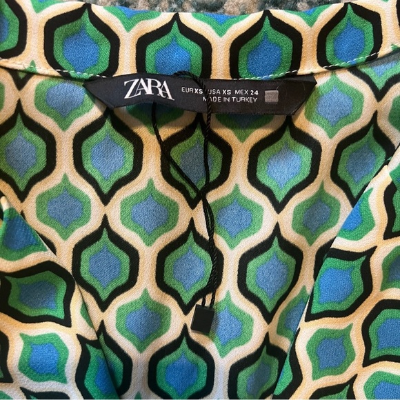 ZARA GEOMETRIC PRINT BLAZER DRESS BLUE/green size S - Picture 5 of 10